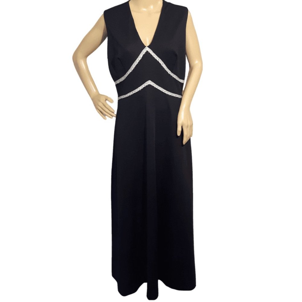 Vintage 1970 Column Dress Disco Black Plus Size 18